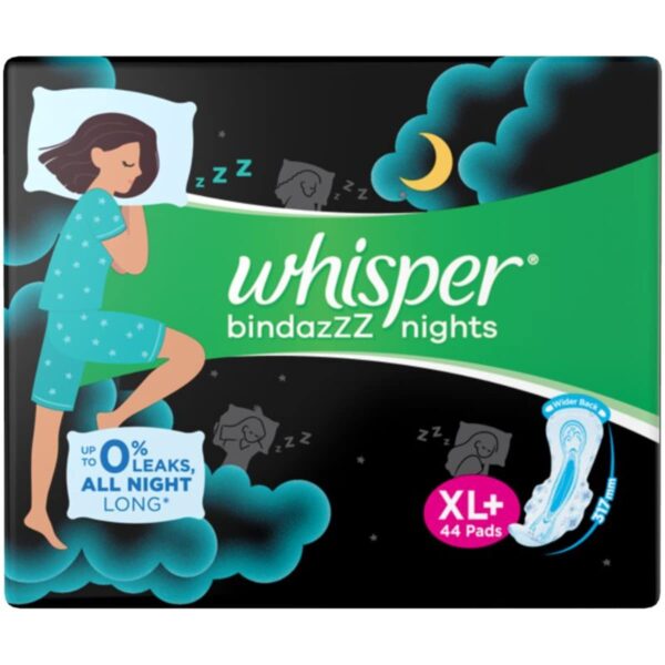 Whisper Bindazzz Nights Sanitary Pads, Xl+ Pack of 44 Napkins. - Image 9