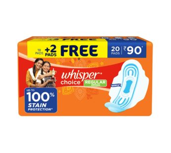 Whisper Choice Sanitary Regular Pads for Women, Regular, 20 Napkins