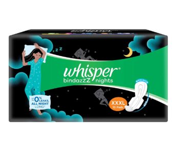 Whisper Bindazzz Night Sanitary Pads For Women, XXX-Large Pack of 10 Napkins