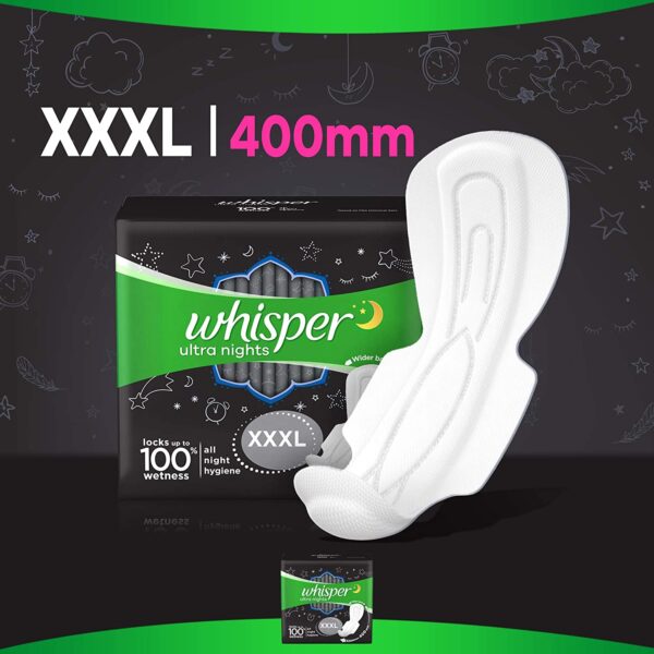 Whisper Bindazzz Night Sanitary Pads For Women, XXX-Large Pack of 10 Napkins - Image 4