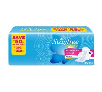Stayfree Secure X-Large Ultra Thin Dry Cover Sanitary Pads For Women With Wings, (Pack of 40)