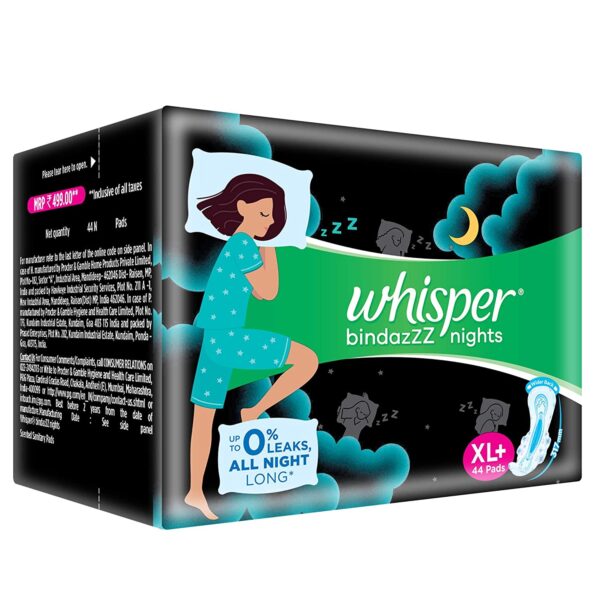 Whisper Bindazzz Nights Sanitary Pads, Xl+ Pack of 44 Napkins. - Image 8