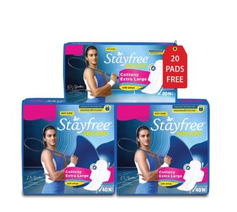 Stayfree Secure Cottony Soft Extra Large (XL) Sanitary Napkin pads with wings for Women, Offer pack of 98 Pads, Buy 80 pads Get 18 Pads free