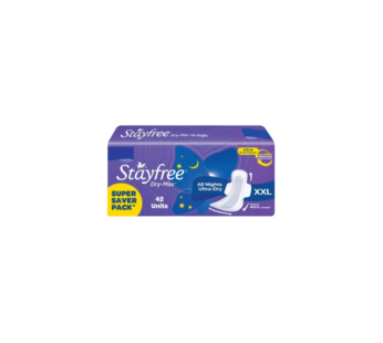 Stayfree Dry Max All Night XL Dry Cover Sanitary Pads For Women With Wings, 42 pieces