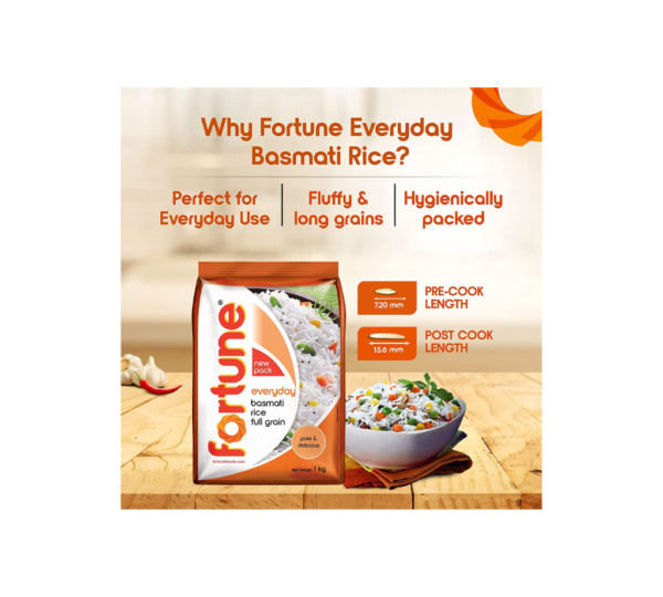 Fortune Everyday Basmati Rice - Full Grain, 1kg Pack - Image 2