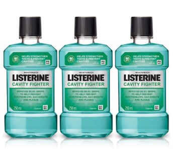 Listerine Cavity Fighter Mouthwash Liquid, Removes 99.9% Germs, prevents cavities, 250ml Combo Pack of 3 (Buy 2 Get 1 Free)