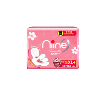 NIINE Naturally Soft Ultra Thin XL+ Sanitary Napkins for Heavy Flow, Free Biodegradable Disposal Bags Inside-50 Pads
