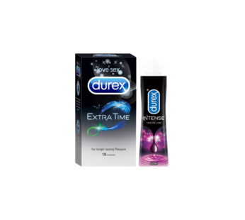 Durex Extra Time Condoms for Men – 10 Count with Durex Lube Tingling Lubricant Gel for Men & Women – 50ml