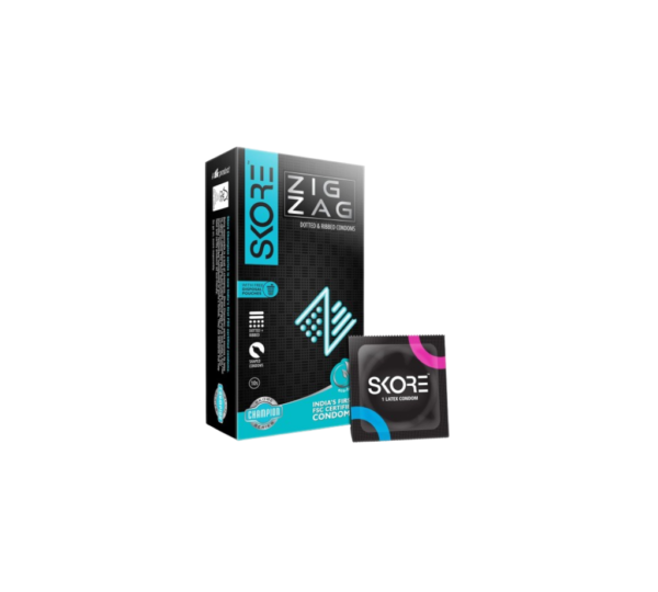 Skore Zig Zag Condoms - Dotted And Ribbed Condoms - 2 Packs (10 pieces per pack) - Image 2