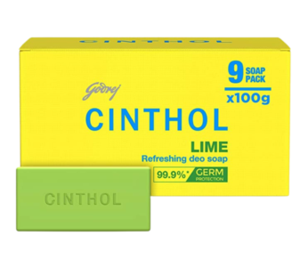 Cinthol Lime Bath Soap – 100g (Pack of 9) – Lemony Deo Fragrance