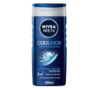 NIVEA Men Body Wash, Cool Kick with Refreshing Icy Menthol- Shower Gel for Body, Face & Hair- 250 ml