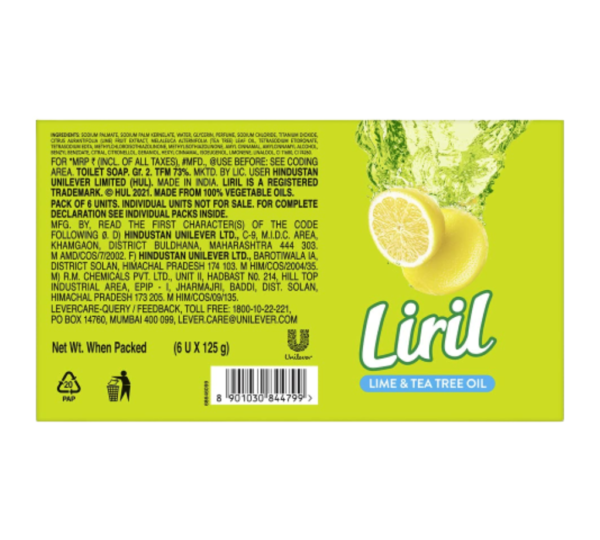 Liril Lemon & Tea Tree Natural Bathing Soap - 125 g (Combo Pack of 6) - Image 2