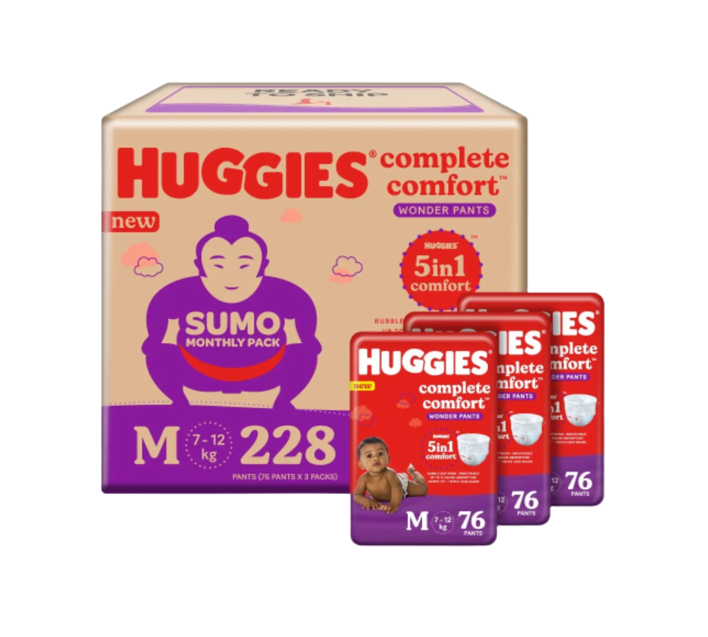 Huggies Complete Comfort Wonder Pants- Medium – Sumo Pack – 228 count, with 5 in 1 Comfort
