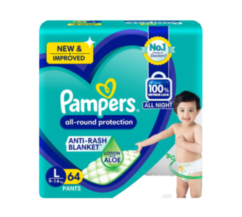 Pampers All round Protection Pants, Large size baby Diapers, (L) 64 Count