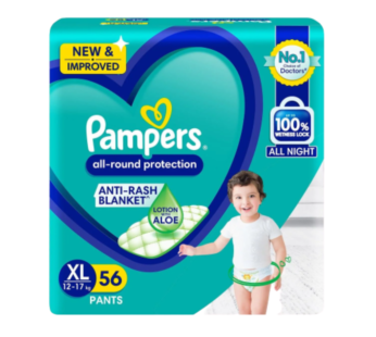 Pampers All round Protection Pants, Extra Large size baby Diapers, (XL) 56 Count