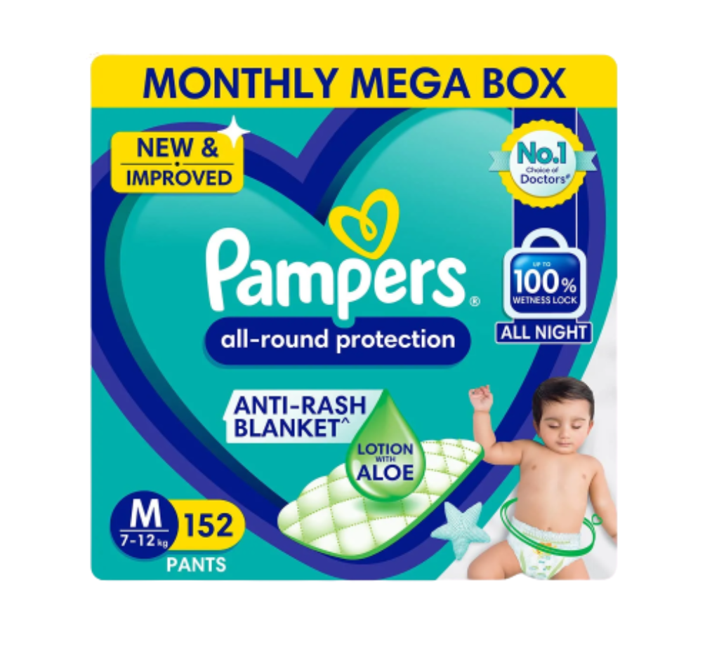 Pampers All round Protection Pants, Medium size Baby Diapers -152 Count