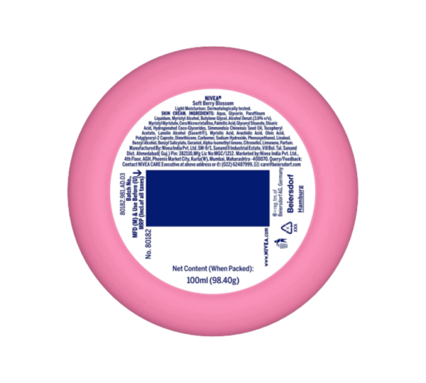 Nivea Soft Berry Blossom, Light Moisturizer for Face, Hand & Body-100 ml - Image 2