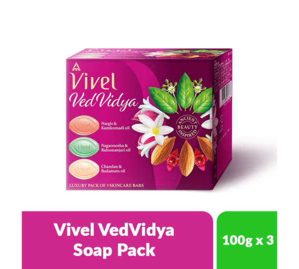 Vivel VedVidya Luxury Skincare Soaps - 100g Pack of 3 - Image 3